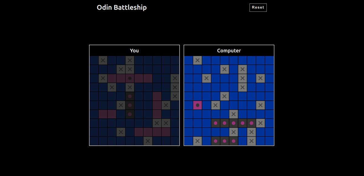 Screenshot of the Odin Battleship game