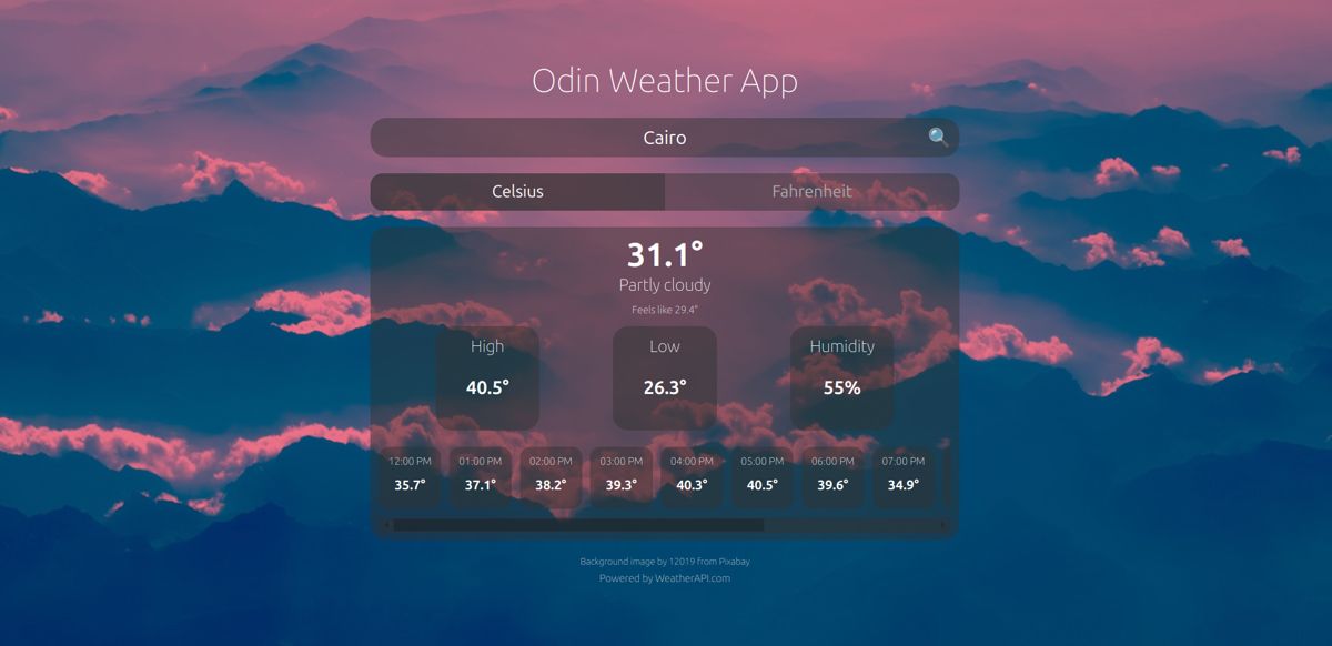 Screenshot of the Odin Weather App displaying current weather information