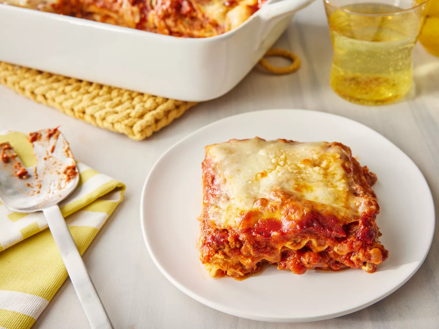 A very delicious Lasagna dish on table.