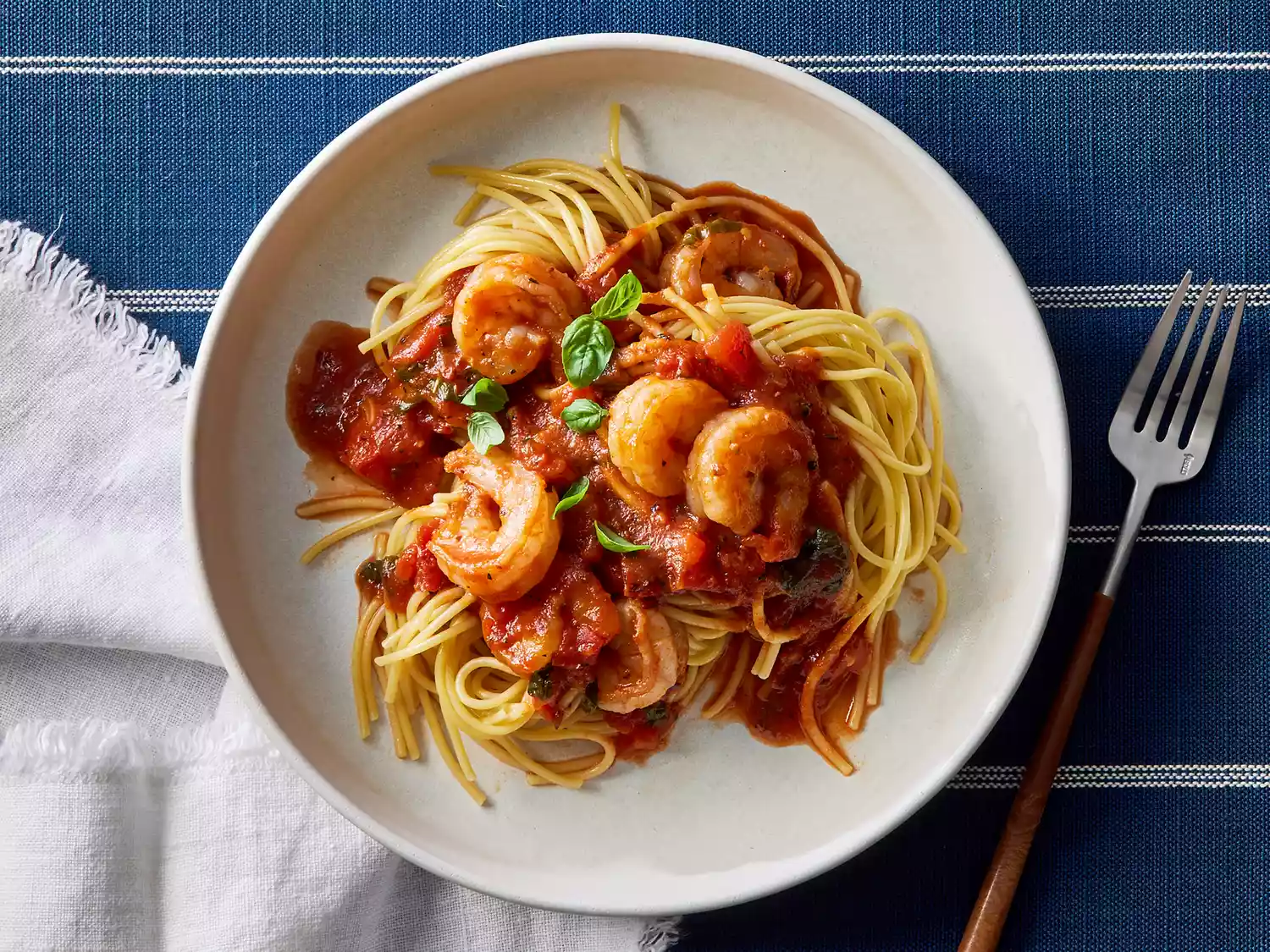 A very delicious Shrimp Marinara dish on table.